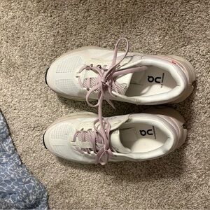 On Running Cream Sneakers with Pink Accents
